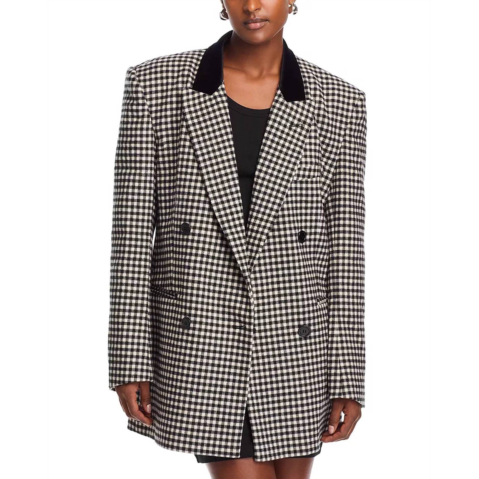 New Ronny Kobo Doe Checkered Blazer In Black, White